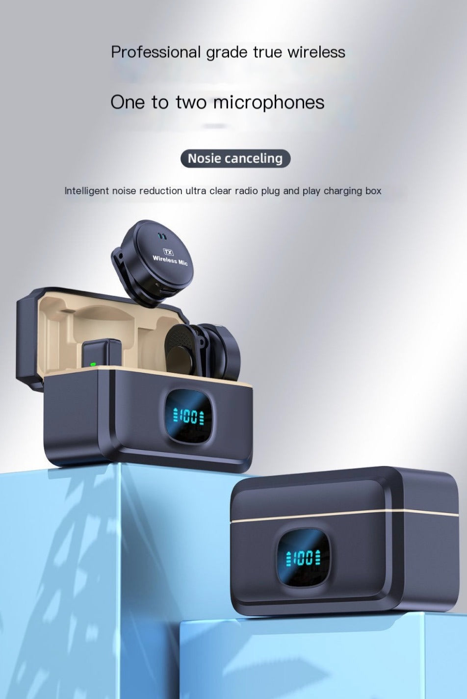3 in 1 Mini Wireless microphone with Case and AI Noise Cancellation