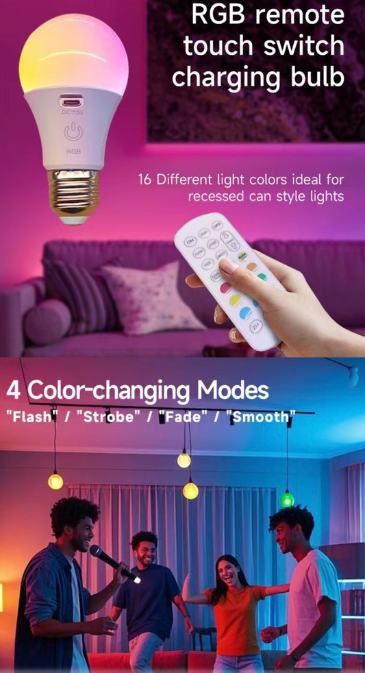 E27 RGB LED Rechargeable Bulb with Remote Control